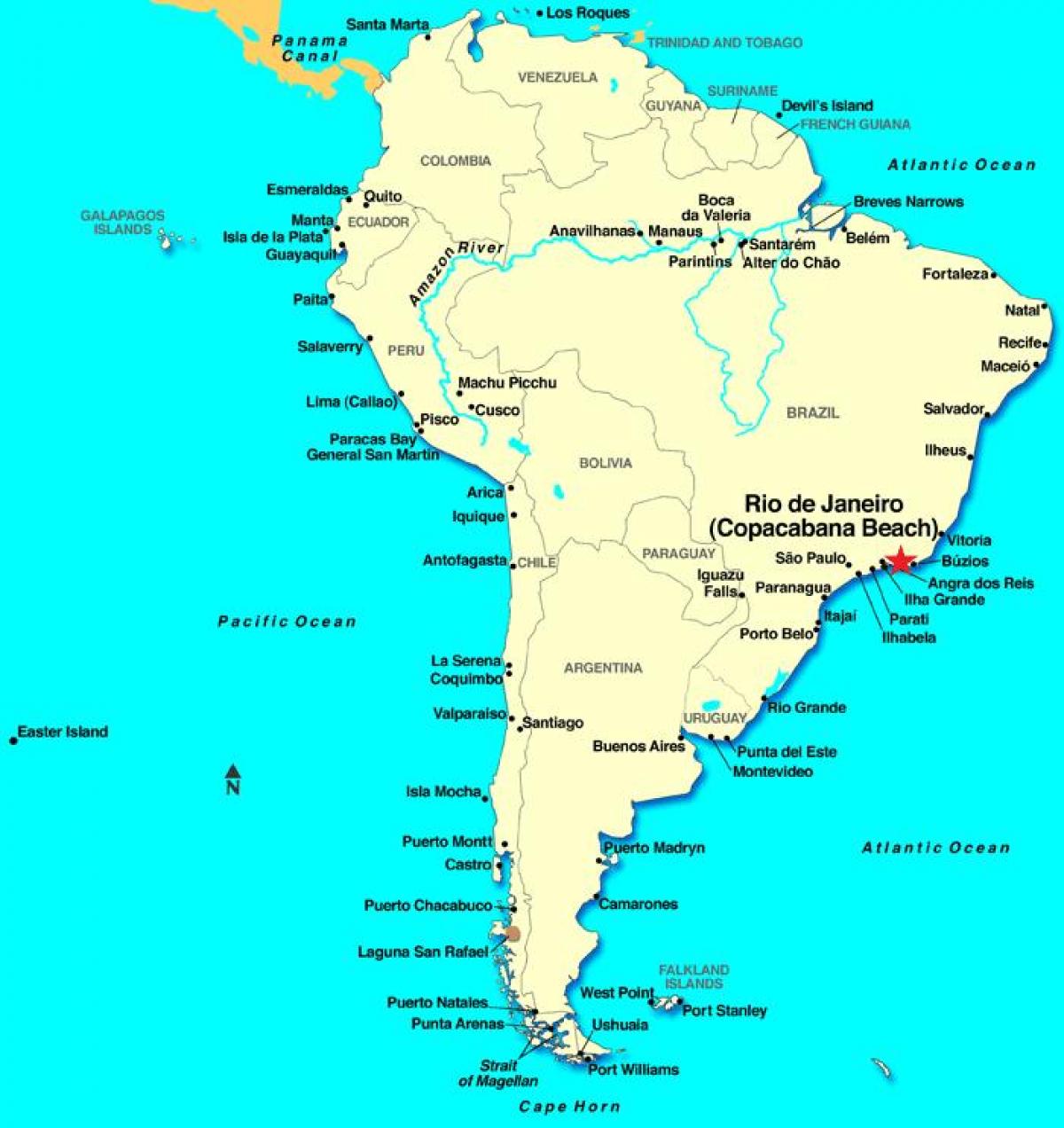 Քարտեզ Ռիո դե ժանեյրոյի Հարավային Ամերիկայում
